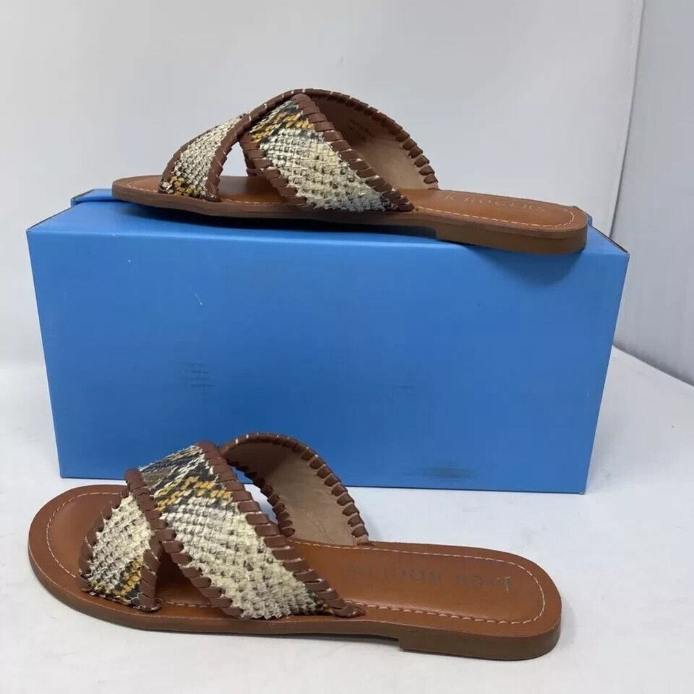 Jack Rogers Womens Sloane Slides Sandals Shoes Brown Snake Leather Flats 8 M New